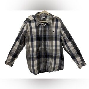 Columbia Button Up Shirt Men's Large Long Sleeve Gray/Blue Plaid Regular Fit XXL